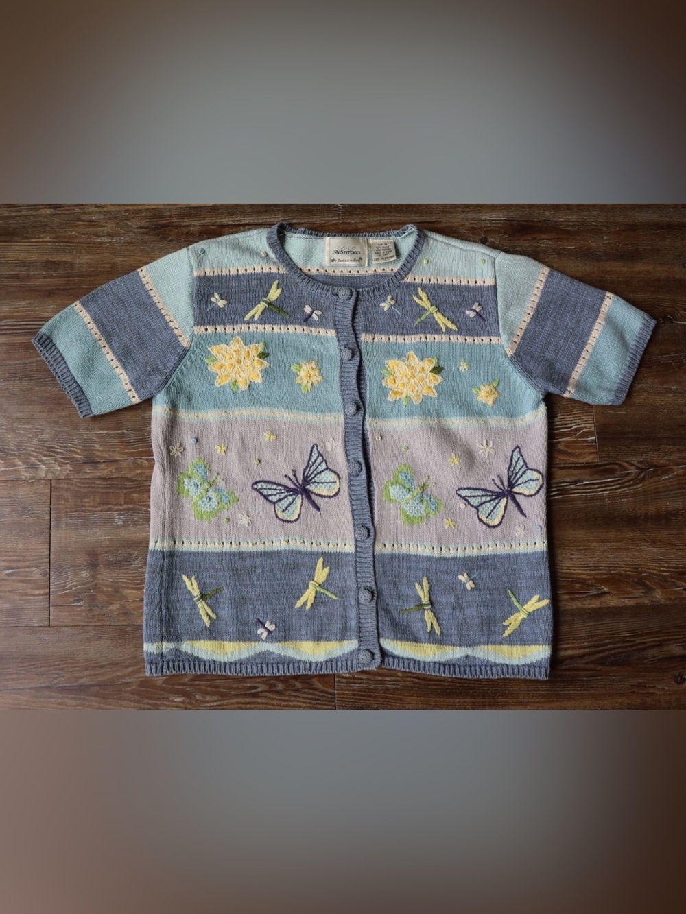 Vintage 90s Eagles Eye In Stitches Butterfly Knit Cardigan Sweater Womens Medium